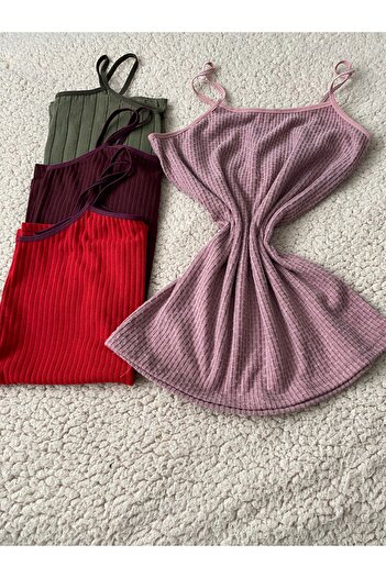 EBRULİ BUTİK06 4-Piece Women's Undershirt with Ribbed String Straps