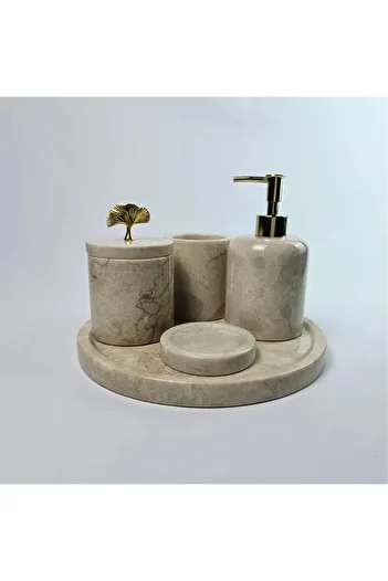 ege gross Decorative Natural Beige Marbroom Accessory 5 Pieces Marbroom Bathroom Set / Marbroom Bathroom Set