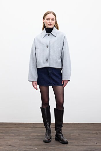 Manuka Gray Patterned Short Cashew Coat