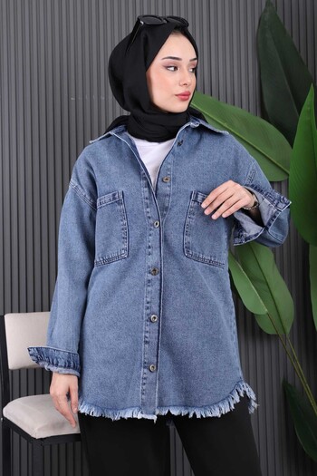 İmajButik Τζιν μπουφάν με μπλε φούντα