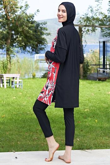 Ruko Maio 2411-2 Oversize Patterned Lycra Water Repellent and Quick Drying Fabric Hijab Swimsuit