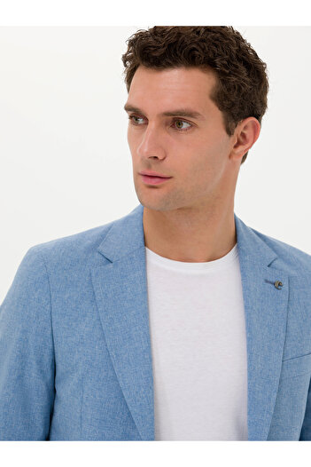 Cacharel Mavi Slim Fit Yün İpek Karışımlı Ceket 50265241-VR036