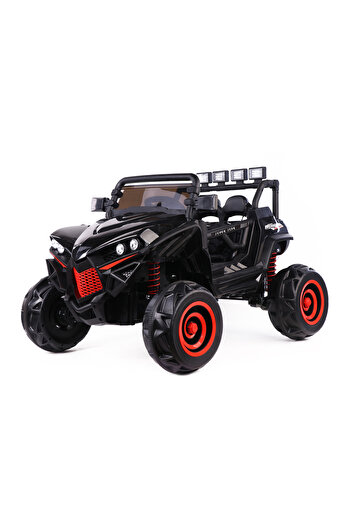 Fab N Funky Bluetooth RC Battery Operated Ride-On Car, LED Lights, Anti-Skid, Dual Seat, 3 Years+,Black/Red