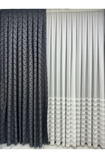 Taç Dark Grey Cotton Linen Cross Fringe - 1/3 Close Pleat, Single Wing