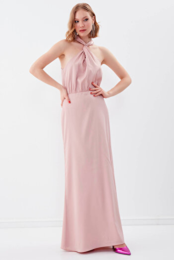 Vitrin Halter Neck Lined Long Dress