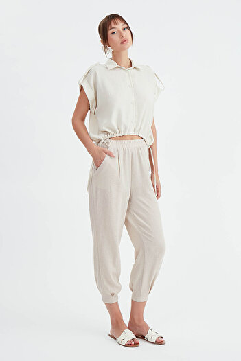Vitrin Viscose Linen Shirt - Drawstring Waist Design