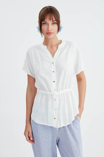Vitrin Viscose Linen Blouse - Gathered Front Design