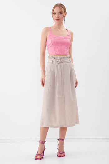 Vitrin Belted Skirt with Frilly Waist
