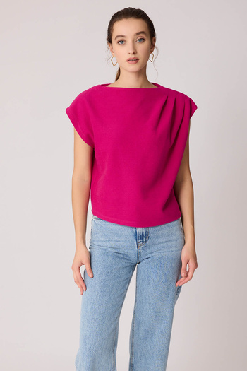 Vitrin Short Sleeve Knitwear Blouse with Gathered Shoulder