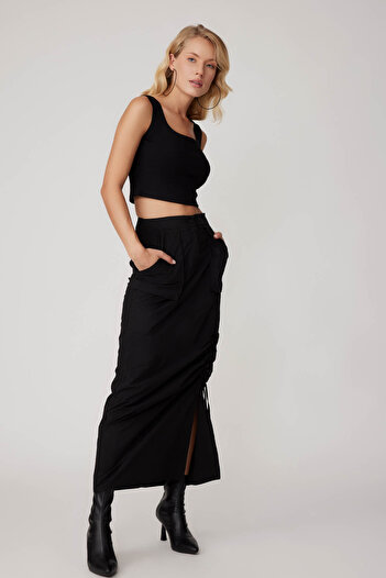 Vitrin Parachute Fabric Skirt with Gathered Front Pockets