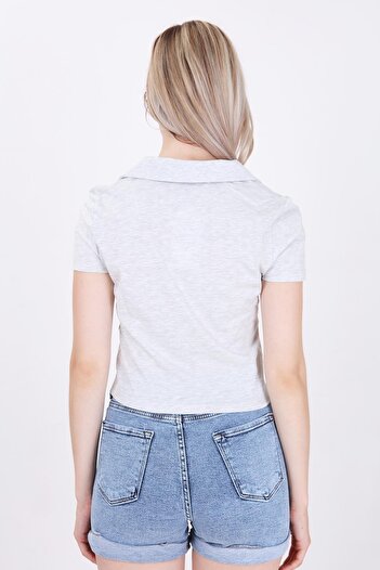 Vitrin Polo Neck Cotton Crop T-shirt