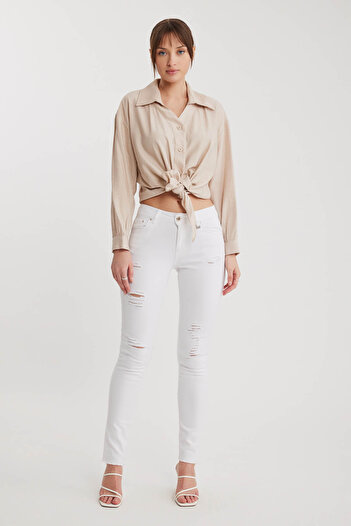 Vitrin Tie Front Off-Shoulder Long Sleeve Shirt