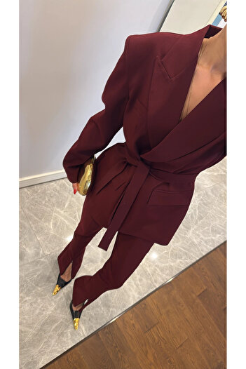 My Blog Burgundy Campal Jacket Pants Set - 912068