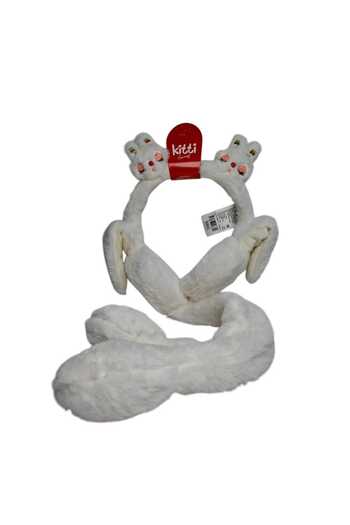 Kitti Spteks  Kitti  Kız Çocuk Krem Renk Tavşan Maskot Figürlü Oynar Kulak Ve Sesli Kışlık Peluş Kulaklık