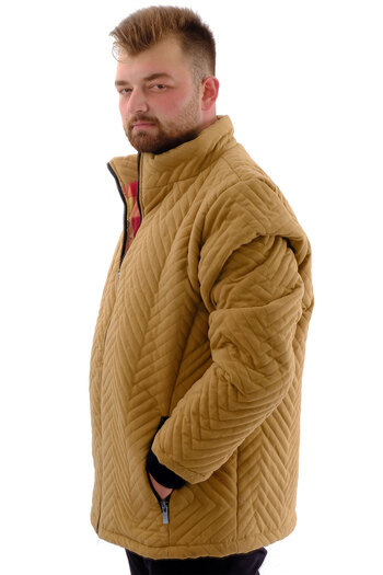 ModeXL Mode XL Men's Large Size Stand Collar Ribbed Sleeve Zip-Up Coat U24611 Brown