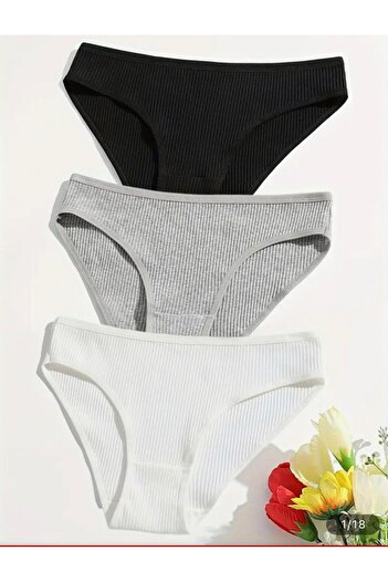 İmpavido Set de 3 chiloți bikini cu nervuri - Camisole din bumbac și lycra