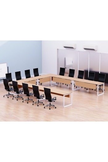Mahmayi Vorm 136-16 U-Shaped Conference Meeting Table for Office 12 Person Capacity-Oak