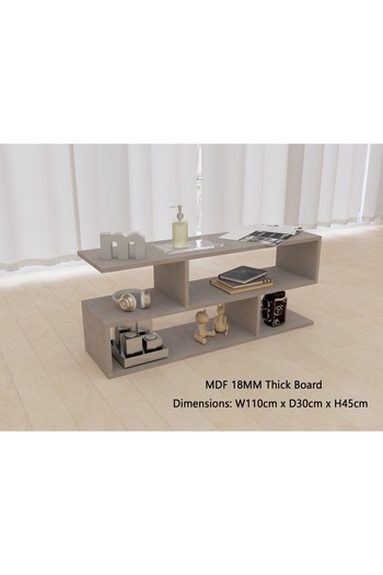 Mahmayi Modern TV Stand and Coffee Table with 2 Tier Storage Shelf, Monitor Stand for Home-LIGHT CONCRETE