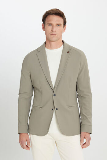 ALTINYILDIZ CLASSICS Men's Mink Slim Fit Slim Fit Mono Collar Suit Jacket with Zipper Pockets