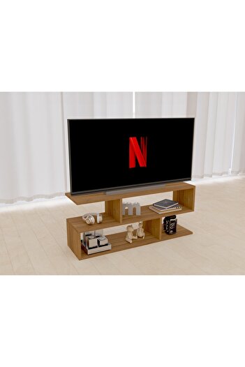 Mahmayi Modern TV Stand and Coffee Table with 2 Tier Storage Shelf, Stand for Home-NATURAL DIJON WALNUT
