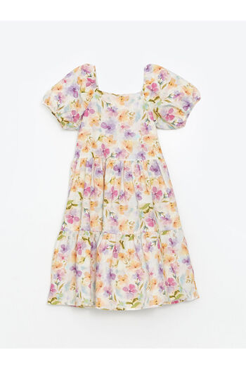 LC Waikiki Lcw Kids Ecru Square Neck Floral Girl's Dress