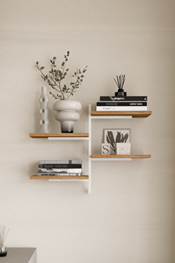 AJU 4-Tier Wall Shelf Decorative Bookcase and Shelving Unit with Metal Frame Modern and Minimalist Design
