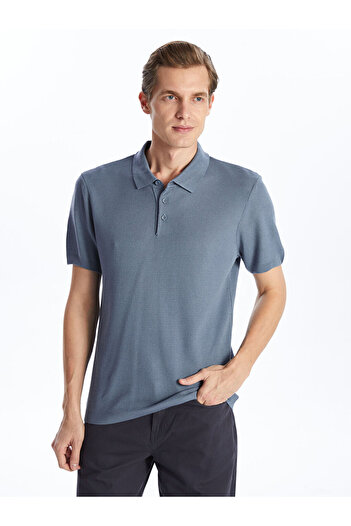 LC Waikiki Lcwaikiki Classic Indigo Polo Neck Short Sleeve Men's Knitwear Sweater