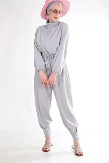ns tasa Pleated Gray Design Hijab Jumpsuit Swimsuit