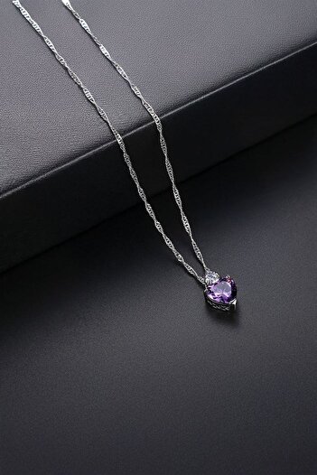 Chavin Heart and Solitaire Silver Cap. Women's Necklace and Earring Set Dn82Mr