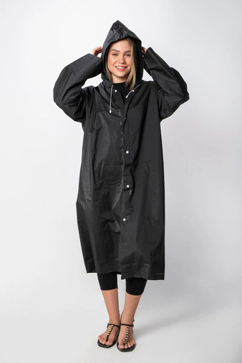Rainwalker Black EvaFabric Hooded Raincoat for Men and Women - Windproof and Durable