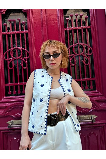 Bak'ap Λινό γιλέκο με επένδυση Star Embroidered
