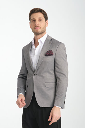 Frappoli Elita Men's Gray Micro Patterned Slim Fit Mono Collar Sports Blazer Jacket