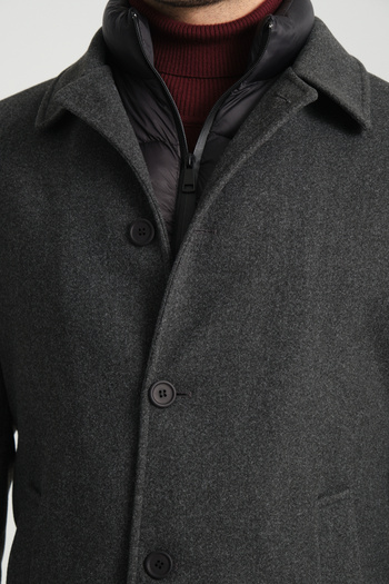 Frappoli Thick Stamp Men's Coat - Baby Collar, Regular Fit, Front Filling