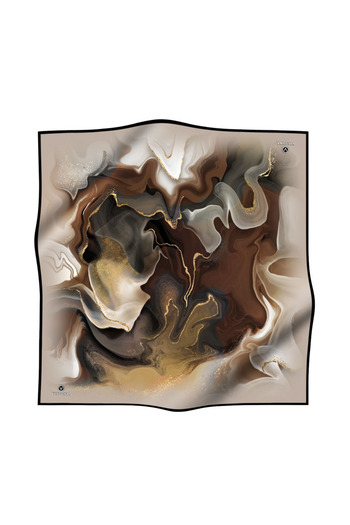 Vissona 90x90 Silk Tie Dye Pattern - Κασκόλ σε καφέ και μπεζ χρώματος Twill: Ράψιμο στο χέρι