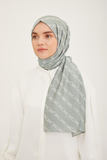 Armine Trend Pure Lina Mint Green Color Chain Pattern Shawl 16 - 23044
