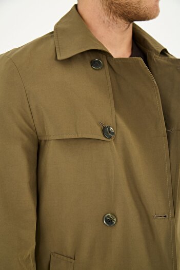 Frappoli Men's Double Breasted Lapel Standard Fit Cotton Trench Coat
