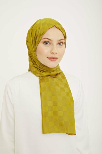 Armine Trend Jacquard Oil Green Checker Pattern Diamond Shawl 2 - 4754