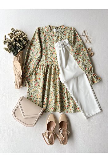 KÜÇÜĞÜM BUTİK Floral Poplin Tunic with Ruffle Collar