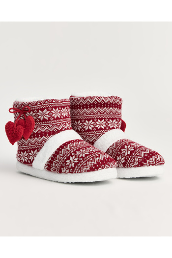 Chirpy Koly - Snowflake Patterned Claret Red Women's Slippers
