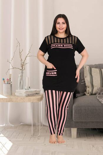 Jenny Daphne Lady Plus Size Short Sleeve Capri Pajamas Set 10756