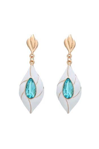 Pelin Aksesuar White Ellipse Earring with Blue Stone