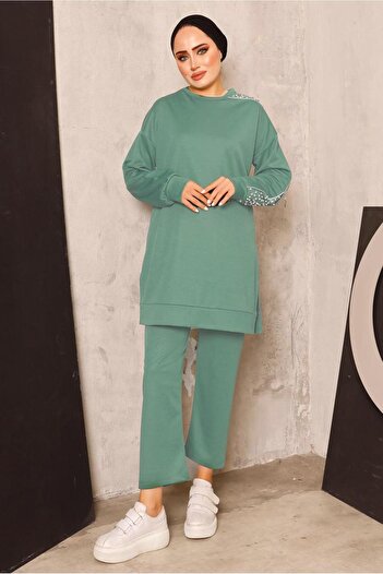 TRENDTESETTÜR Green Çağla Pearl Trousers Set - t 8672