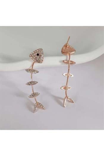 Pelin Aksesuar Fish Bone Rose Jewelled Earrings