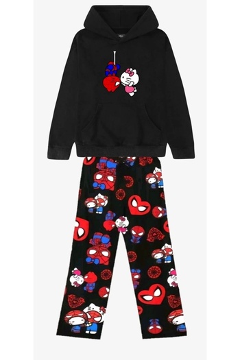 Violon Yk2 Hello Kitty Spider-man Love Siyah Sweatshirt Siyah Eşofman Altı Alt-Üst Takım