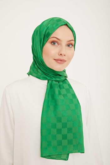 Armine Trend Jacquard Green Checker Pattern Diamond Shawl 2 - 21148