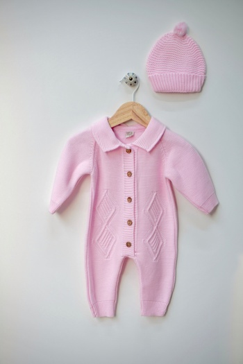 Bursa Trikomer Diamond Print Hat Knitwear Baby Romper