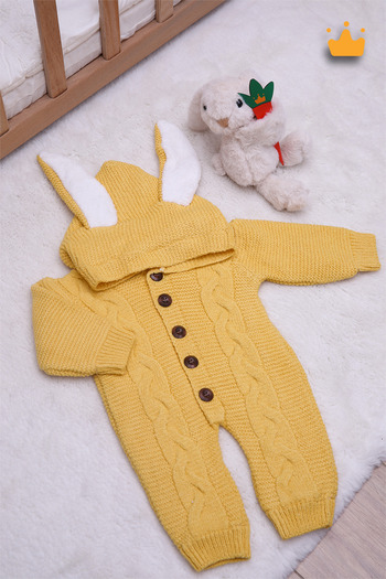 Babyhola Velsoft Knitwear Rabbit Eared Jumpsuit for Baby Boys and Girls 2800