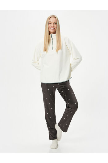 Koton Polar Pajama Top Half Zipper Stand Collar