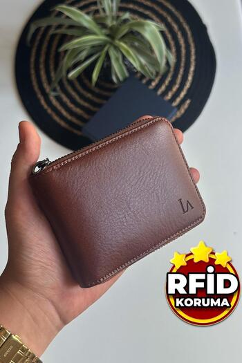 La La'Graccio Paris Paris Lancy Men's Zippered Rfid Protection Sole Pickled Leather Wallet