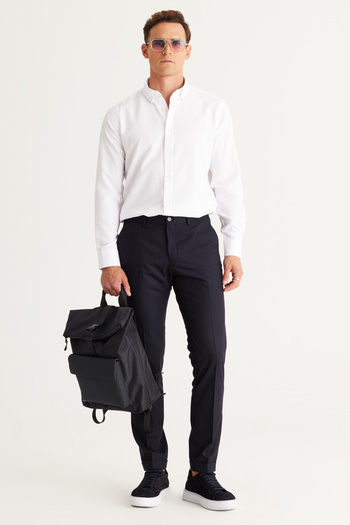 AC&Co / Altınyıldız Classics Λευκό πουκάμισο Oxford Slim Fit - Εύκολο σιδέρωμα, γιακάς με κουμπιά, βαμβακερό